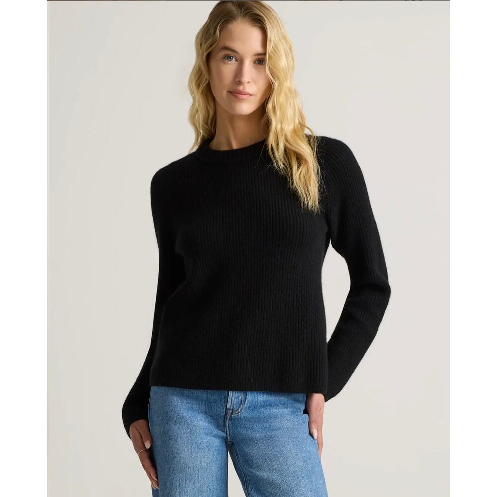 Quince 100% Mongolian Cashmere Black Fisherman Ribbed Crewneck Sweater NWT S - Picture 3 of 11